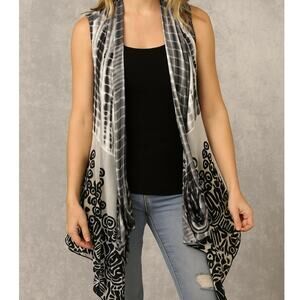 Kamana Embellished Vest LARGE Black White Tie Dye Boho Bohemian Pockets Oversize